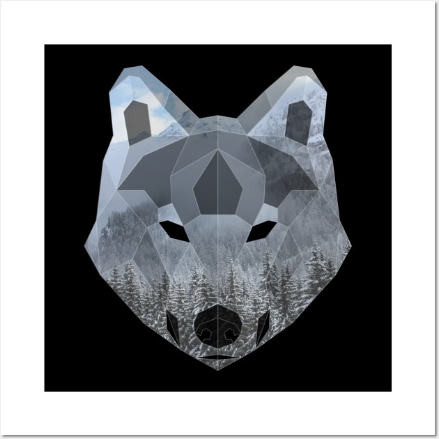 Gray Wolf Low Poly Double Exposure Art Wall Art by Jay Diloy